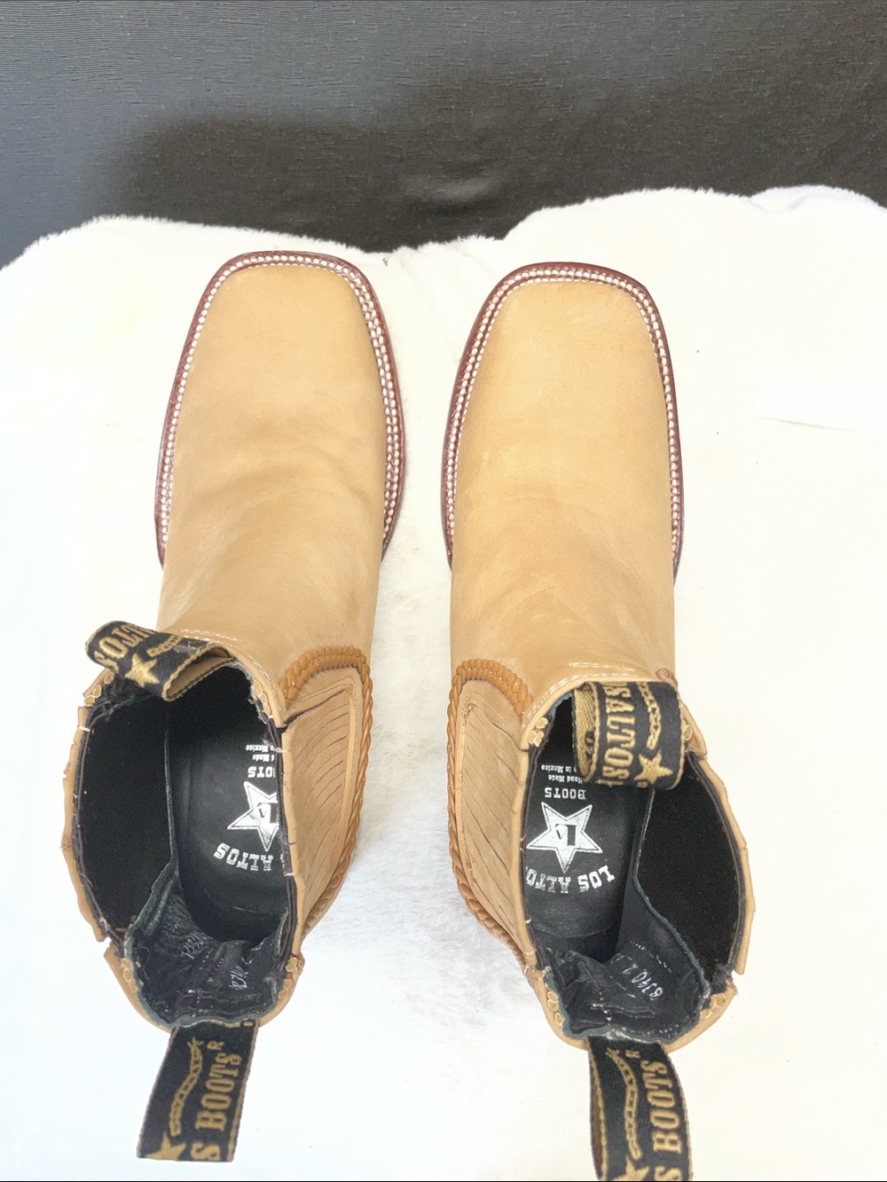 Los Altos Women’s Tan Suede Ankle Booties with Red Sole Detail - Picture 7 of 10